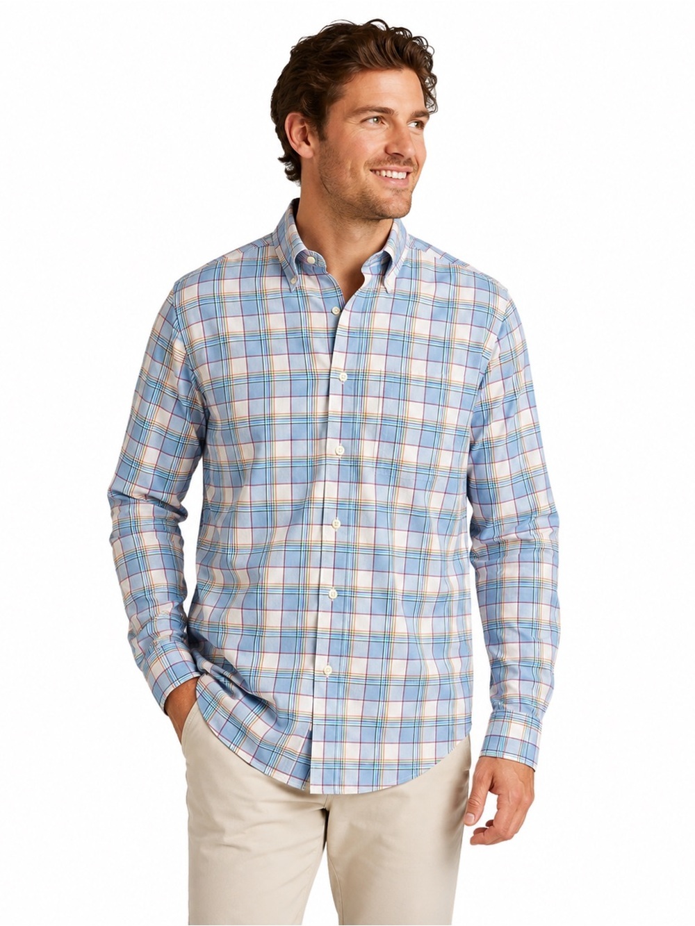 Peter Millar Men’s Tall Large Blue Multicolor Plaid Cotton Button Down Shirt
